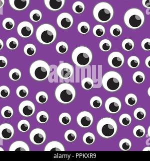 Vector illustration Many eyes seamless pattern. Happy Halloween design for children on a purple background. Stock Vector