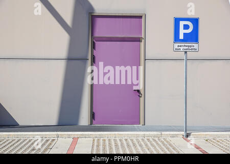 Fire doors in the parking lot. emergency exit door closed Stock Photo