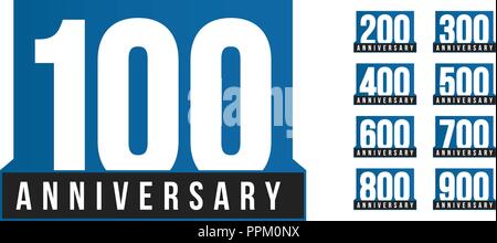Anniversary vector icons set. Birthday logo template. Greeting card desig element. Simple business century emblem. Blue strict style number. Isolated vector illustration on white background. Stock Vector