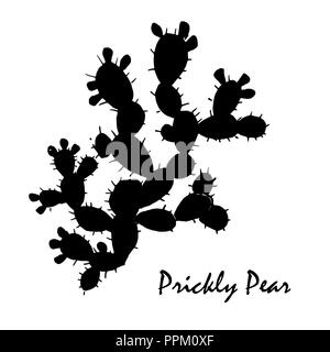 Prickly pear business card design. Big, old, and charismatic opuntia branch. Stylich monochrome vector illustration. Hand drawn card background Stock Vector