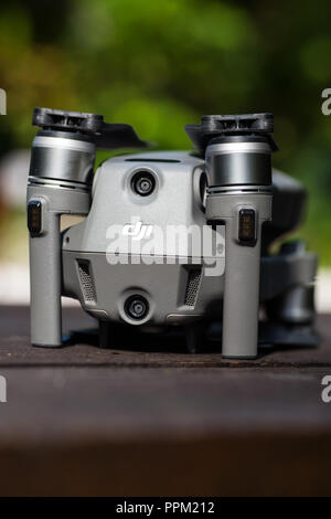 A rear view of a folded mavic 2 pro drone by DJI Stock Photo