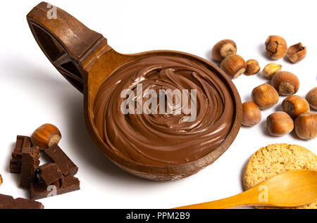 Hazelnut spread in a bowl isolated on white Stock Photo
