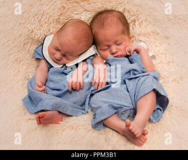 Horizontal portrait of premature twin newborn babies. Stock Photo