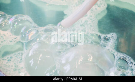 Kids science with bubbles at local science museum. Stock Photo