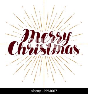 Merry Christmas typography card with nativity scene. Text merry ...