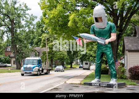 Gemini Giant statue on Route 66, next to Launching Pad Drive-In, entrance to the town of Wilmington, Illinois. Stock Photo