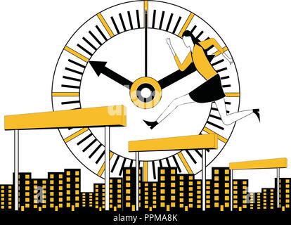 Business Woman running from hurdle Stock Vector