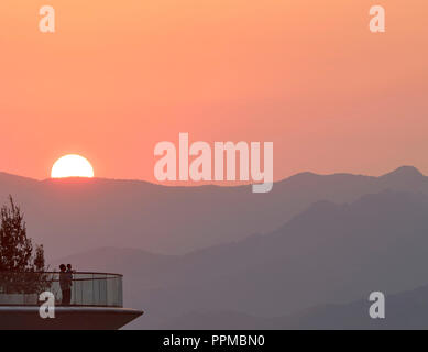 Sunset of mountain range. Huangshan Village, Huangshan, China. Architect: MAD Architects, 2017. Stock Photo