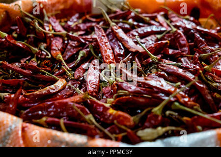 dried red chillis on a market in sri lanka Stock Photo