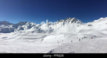 Panorama of ski slopes at Tignes, ski resort in the Alps, France Stock Photo