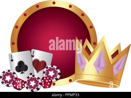 casino poker board gold crown cards and dices chips vector illustration Stock Vector
