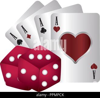 Casino poster with gaming dices and poker cards with spades, hearts, clubs.  Las Vegas casino gaming bets concept with golden letters. Vector poster  with gold glittering light sparkles #1569659