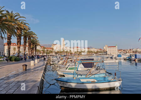 SPLIT, CROATIA - April 08 2018: Panoramic view of the old historic city ...