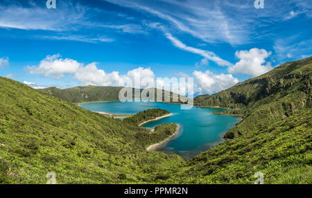 Panoramic view of Fogo lake in Sao Miguel Island, Azores, Portugal Stock Photo