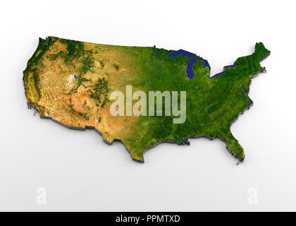 Contiguous 48 USA States 3D Physical Map with Relief Stock Photo