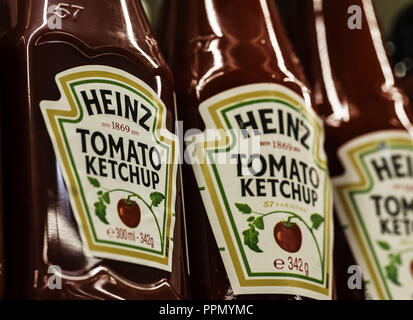 September 26, 2018 - Kiev, Ukraine - Heinz Tomato Ketchup seen on the store shelf, selective focus. (Credit Image: © Igor Golovniov/SOPA Images via ZUMA Wire) Stock Photo