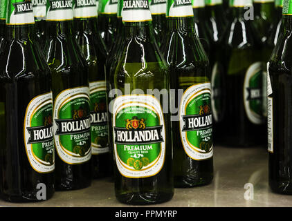 September 26, 2018 - Kiev, Ukraine - Dutch beer, Hollandia bottles seen in the store. Brewed in Holland, since 1758 (Credit Image: © Igor Golovniov/SOPA Images via ZUMA Wire) Stock Photo