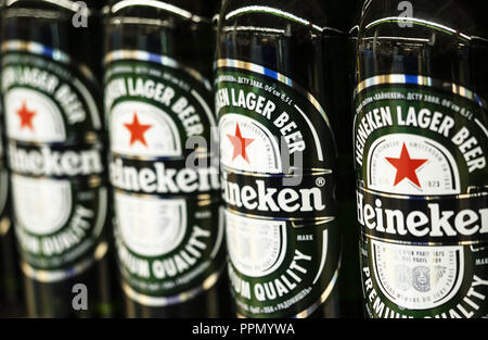 September 26, 2018 - Kiev, Ukraine - Heineken beer global brand. Heineken Lager Beer is the flagship product of Heineken (Credit Image: © Igor Golovniov/SOPA Images via ZUMA Wire) Stock Photo