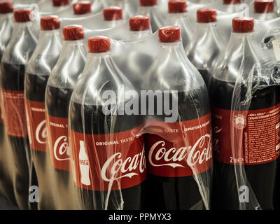 September 26, 2018 - Kiev, Ukraine - Coca-Cola bottles seen on the store shelf. (Credit Image: © Igor Golovniov/SOPA Images via ZUMA Wire) Stock Photo