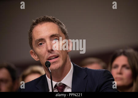 Washington, United States Of America. 26th Sep, 2018. Keith Enright, Chief Privacy Officer at Google LLC, speaks during a hearing held by the Senate Finance Committee hearing on protecting consumer data on Capitol Hill on September 26, 2018. Credit: Alex Edelman/CNP | usage worldwide Credit: dpa/Alamy Live News Stock Photo