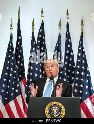New York, USA, 26 September 2018.  US President Donald Trump at a news conference after attending the 73rd United Nations General Assembly in New York city.  Photo by Enrique Shore Stock Photo