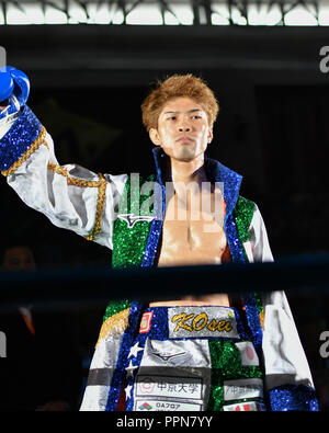 Nagoya, Aichi, Japan. 24th Sep, 2018. Kosei Tanaka (JPN) Boxing : Kosei Tanaka of Japan enters the ring before the WBO flyweight title bout at Takeda Teva Ocean Arena in Nagoya, Aichi, Japan . Credit: Hiroaki Yamaguchi/AFLO/Alamy Live News Stock Photo