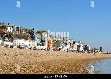 Lyme Regis, Dorset, UK.  27th September 2018. UK Weather.   The beach and seafront at the seaside resort of Lyme Regis in Dorset on a day of clear blue skies and warm sunshine before temperatures fall tomorrow as a cold front passes over.  Picture Credit: Graham Hunt/Alamy Live News Stock Photo