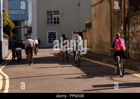 Cork, Ireland. 27th Sept, 2018.   St Johns Central College Student Staff Cycle for Campus Cycle Week, Cork City. Today at 1pm both students and staff gathered in the plaza of St Johns Central College on the annual student staff cycle. The cycle was lead by John Dean, a teacher in the college. The student staff cycle was a part of Campus Cycle Week which runs from September 24th to the 28th. Credit: Damian Coleman/Alamy Live News. Stock Photo