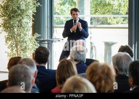 Villefranche sur Saone, France. 27th Sept 2018. François Baroin President of the Association of Mayors of France and Mayor of the City of Troyes. He was present this Thursday, September 27, 2018 in Villefranche sur Saone for the congress of mayors of the Rhône Credit: FRANCK CHAPOLARD/Alamy Live News Stock Photo