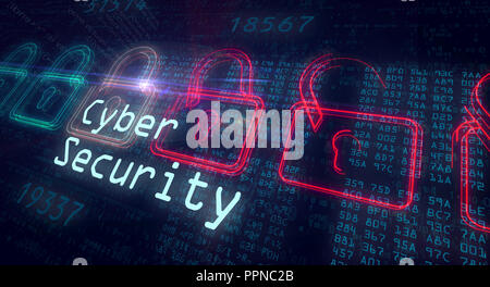 Cyber security and safety in internet. Red and green padlocks on digital background. Stock Photo