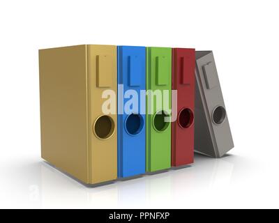 Group of colorful ring binders 3D rendering Isolated on a white background Stock Photo