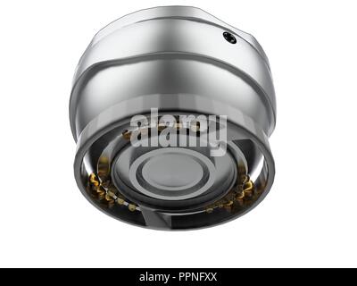 3d rendering security camera or cctv camera on ceiling Isolated on a white background Stock Photo