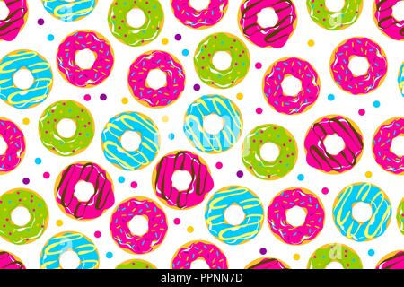 Glazed doughnut seamless pattern pop art style Stock Vector