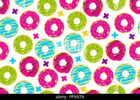 Glazed doughnut seamless pattern pop art style Stock Vector