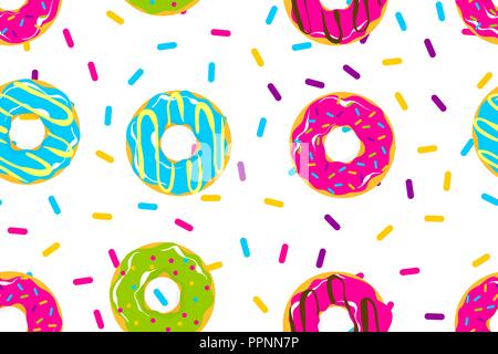 Glazed doughnut seamless pattern pop art style Stock Vector