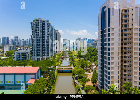 An aerial view of Alexandra Canal linear park. Active, Beautiful and Clean (ABC) Water Programme undertaken by the Public Utilities Board of Singapore Stock Photo