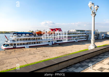 Samara, Russia - September 22, 2018: River cruise passenger ship moored at the pier on Volga river Stock Photo