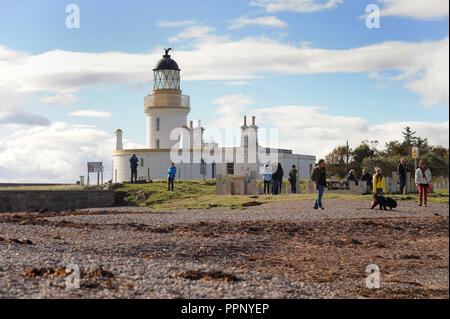 CHANNORY POINT LIGHTHOUSE ON THE BLACK ISLE NEAR ROSEMARKIE IN ROSS AND CROMARTY SCOTLAND UK RE BEACHES SCOTTISH CAMPING Stock Photo