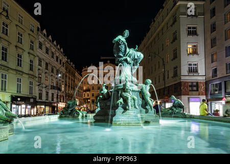 VIENNA, AUSTRIA - JULY 12 2015: Donnerbrunnen is a Baroque fountain in central Vienna of the Neuer Markt square Stock Photo