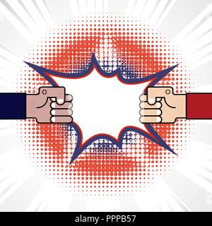 Fist & Competition.Blue & red arm.Resolving conflict or dispute resolution.Conflict and fighting.Business vector concept illustration Stock Vector