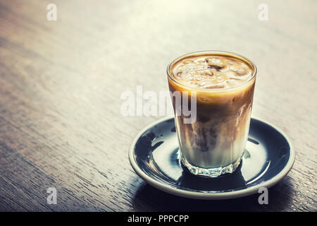 Close-up ice coffee on barcounter in coffee shop. Stock Photo