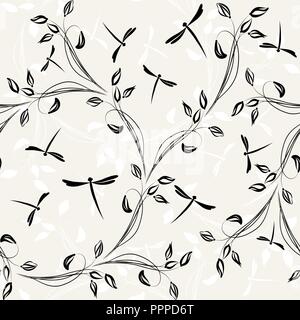 Seamless background with fluttering dragonflies. Illustration for your design. Stock Vector