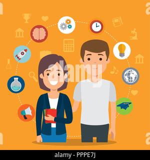 group of students with online education vector illustration design Stock Vector