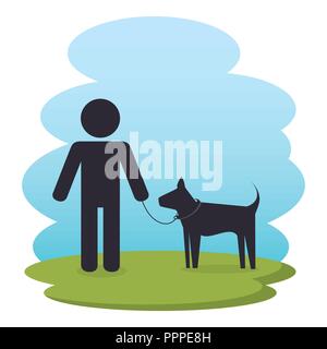 man on park with dog silhouettes vector illustration design Stock Vector