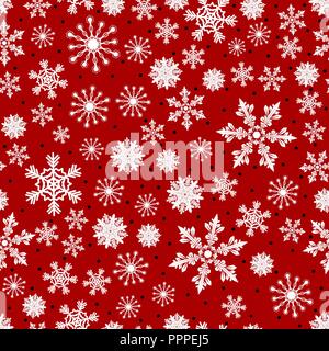 Red Seamless Snowflakes Pattern. Vector Snow Background. Christmas