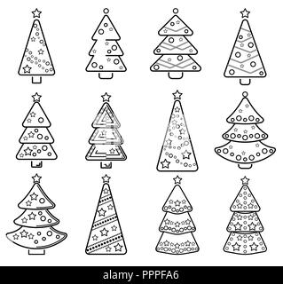 Christmas trees, vector set of line icons on a white background. Stock Vector