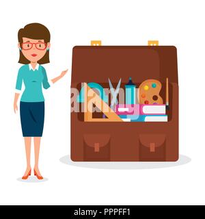 teacher female with school supplies Stock Vector
