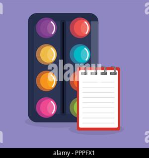 paint pallette and notebook icons Stock Vector