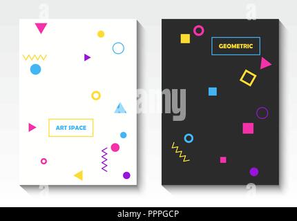 Vector geometric postcard templates in pop art style Stock Vector