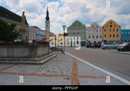City square of Obernberg am Inn, Upper Austria Stock Photo